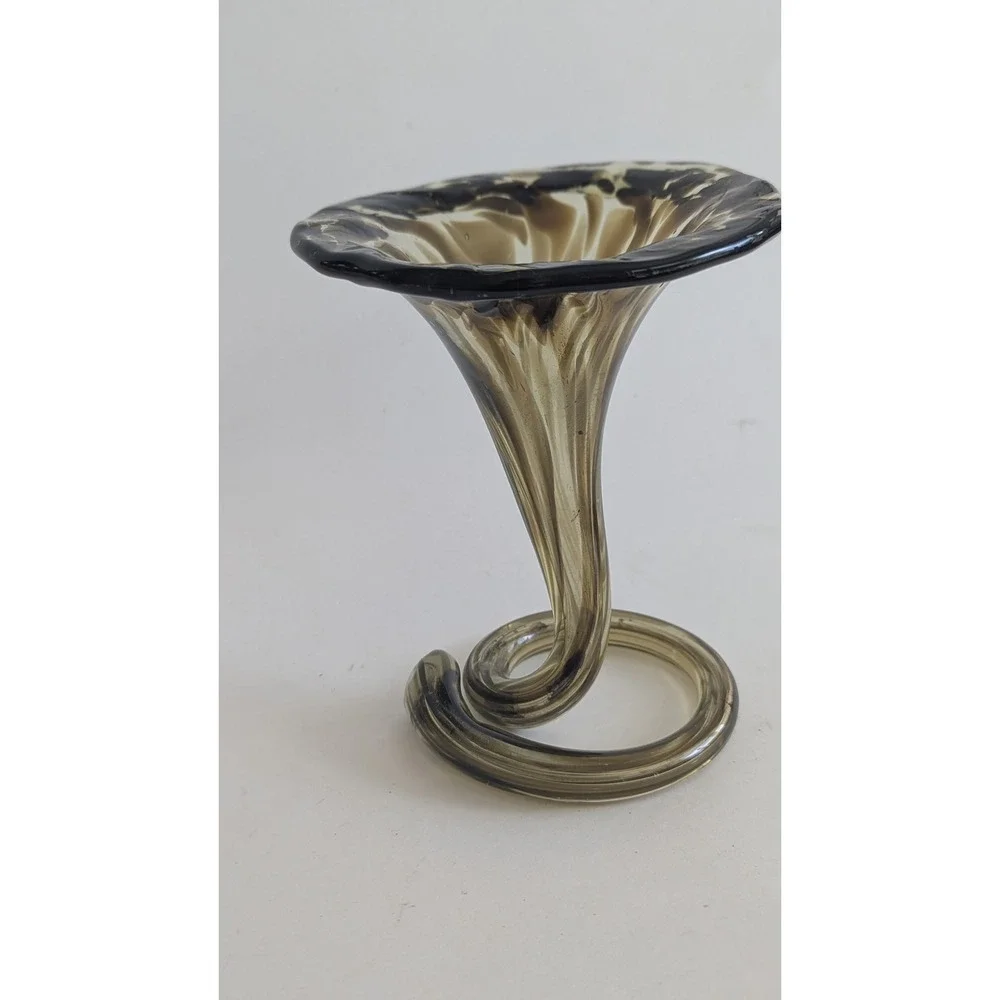 Vintage Tortoise Shell Art Glass Jack in the Pulpit Vase Snake Base 6.5